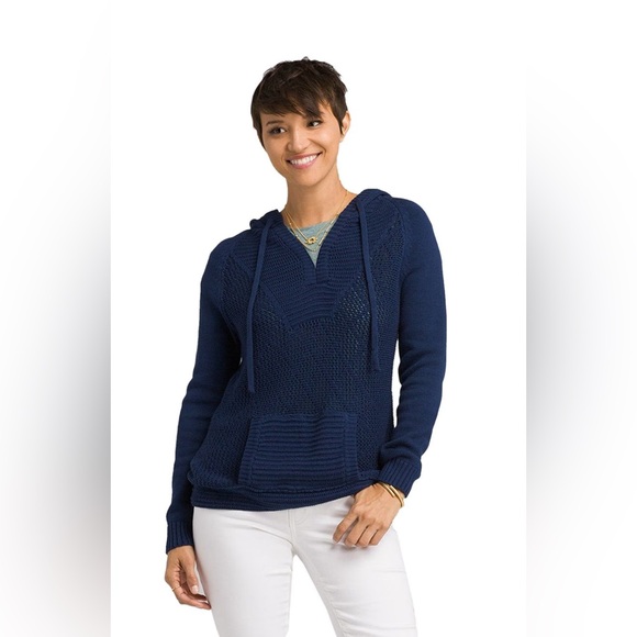 PrAna Sugar Beach Navy Blue Women's Sweater 100% Organic Cotton Beach Sz M EUC - Picture 2 of 10